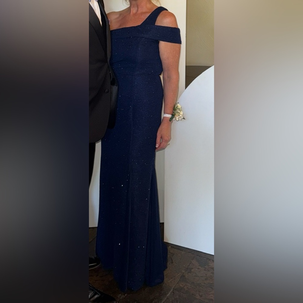 Night Way Collections Sparkling One Shoulder Dress in Midnight Blue